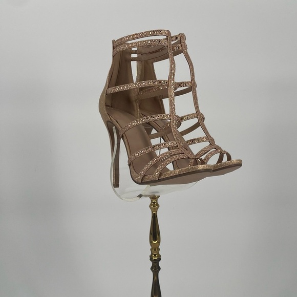 2FOR$20 Sparkly Y2K Gold / Rose Gold Open Toe Bedazzled Stilettos / Party Heels - Picture 2 of 16